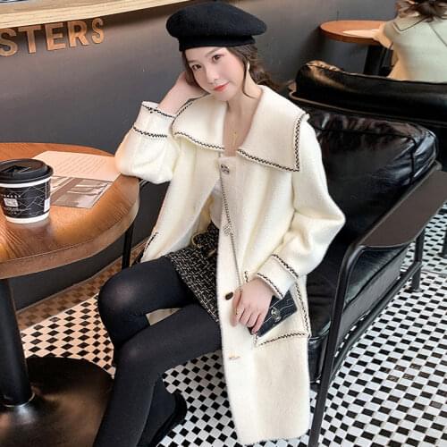 Women New Autumn Winter Imitated Mink Cashmere Coat Female Casual Loose Soft Wool Coats Ladies Vintage Korean Fashion Outerwears
