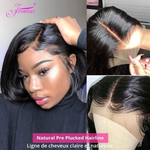 Jessenia Straight Short Bob Wig 13x4 Lace Frontal Human Hair Wigs Brazilian Remy For Black Women Cheap cheveux humain perruque