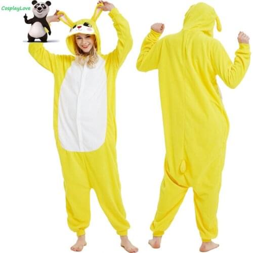 Yellow Rabbit Pajamas Animal Cosplay Costume Kid Adult Pajamas Onesies Cartoon Sleepwear Sleepsuit