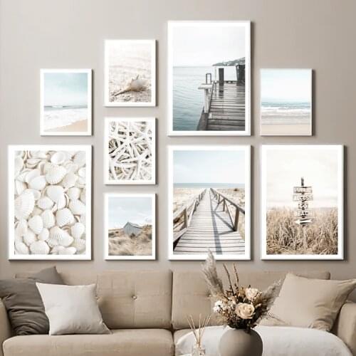 Beach Shell Starfish Bridge Nordic Posters And Prints Wall Art Canvas Painting Wall Pictures For Living Room Marine Style Decor
