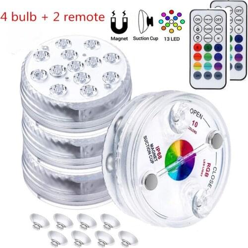 4pc 2pc13 leds Underwater Night Lamp IP68 RGB Submersible With Magnet and Suction Cup Pond 21 kesy Remote for Wedding Party Vase