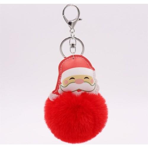 Pompom Santa Claus Keychain Faux Fur Ball Key Chain Pompon Porte Clef Fluffy Key Ring Llaveros Chaveiros Llaveros Christmas Gift