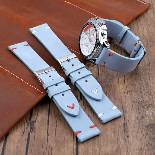 Soft Suede Leather Watch Straps 8mm 20mm 22mm 24mm Blue Watchbands Replacement Strap Stainless Steel Buckle Watch Accessories