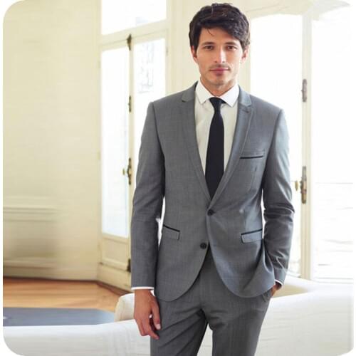 Grey Classic Men Suits for Wedding Slim Fit Groom Tuxedo 2Piece Jacket+Pants Business Suits Best Man Blazer Costume Homme Ternos
