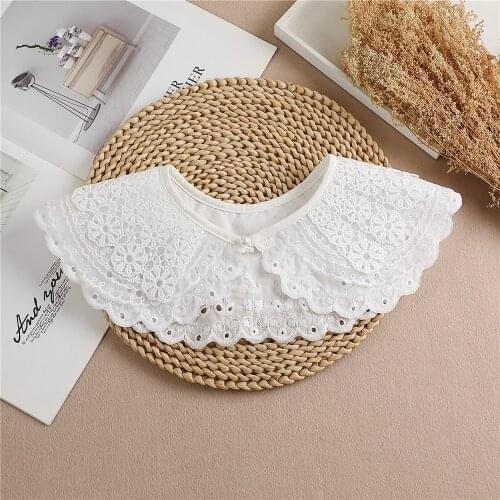 Sitonjwly Women Lace Floral Embroidered Fake Collar Shawl Half-shirt Blouse Bowknots Detachable Fake Collars Faux Collar