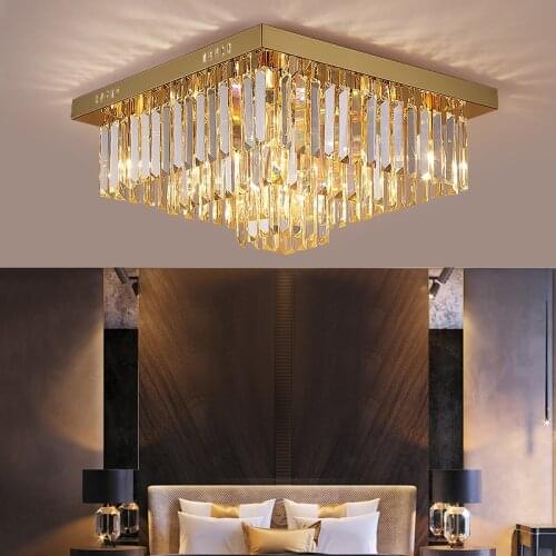 Modern gold crystal chandelier for ceiling bedroom living room gold cristal lamp home decor square led light fixtures