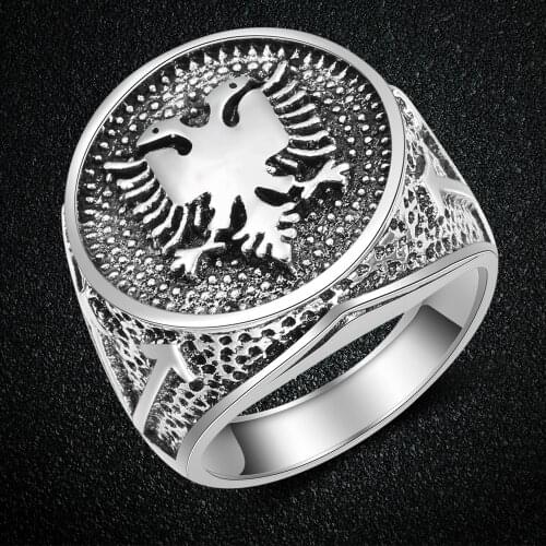 CHENGXUN European Albania Flag Logo Ring Double Headed Eagle Ring Men Jewelry Ancient Vintage Ring Party Birthday Boyfriend