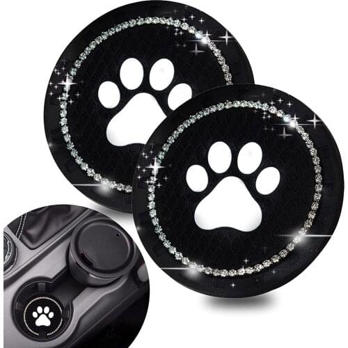 Pet Footprint Universal Vehicle Bling Cup Holder Insert Coaster - Silicone Anti Slip Crystal Interior Decoration Accessories
