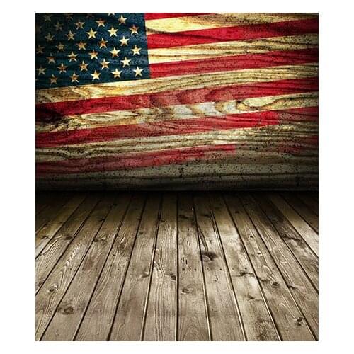 VinylBDS Old Wood American Flag Stage Backdrops Photography for Independence Day Wooden Floor Children Photography Background