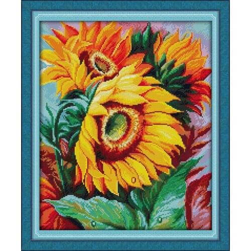 Cross stitch pattern 14CT Stamp Print Cross Stitch Kits DIY Sunflower Needlework Decor Flowers Series Kit Home Decoration