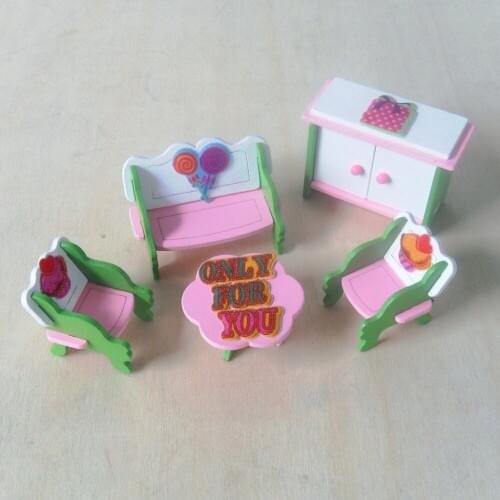 W005 New children gift kids wooden toy Furniture doll house set DIY Educational Toys living room furniture 1 set