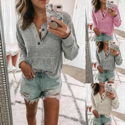 Damen Bluse Langarm V-Neck T-Shirt Freizeit Oberteil Hemd Langarm Bluse Warm L/P