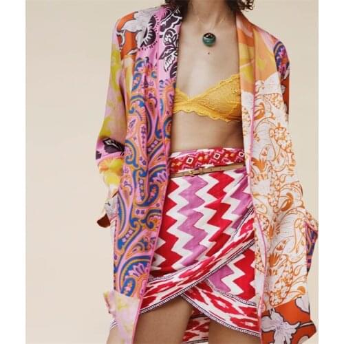 MESTTRAF Women 2021 Fashion Printed Sarong Mini Skirt Retro High Waist Bow Slim Mini Skirt Streetwear