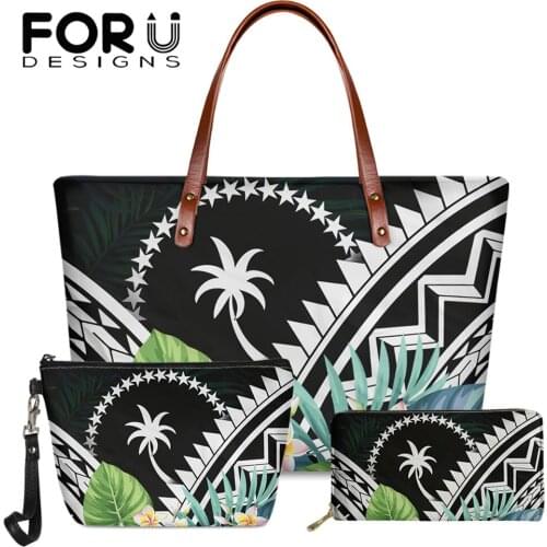 FORUDESIGNS Womens Shoulder Bag Clutch Coin Purse 3Set Hawaii Plumeria And Chuuk Pattern Brand Design Female Tote Bags Handbags