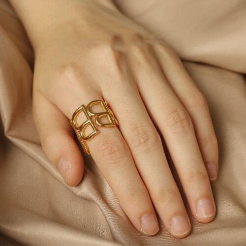 SRCOI Wide Special Name Adjustable Letter B Ring Hip Hop Style New Design Gold Color Open Exaggerated Ring Women Jewelry Party