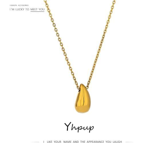 Yhpup Waterdrop Minimalist Stainless Steel Gold Pendant Necklace for Women Super Classic Exquisite Smooth Metal Necklace Jewelry
