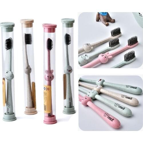 1 Piece Children Baby Toothbrush Cartoon Handle Oral Bamboo Charcoal Brush Care Natural Wheat Straw Degradable