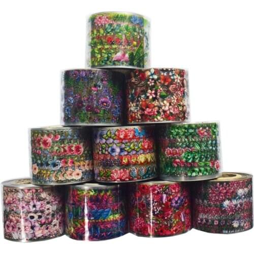 10Roll Flamingo Nail Foil Sliders Set Flower Leaf Nail Decal Stickers Adhesive Decal Paper Decoration Nails Art Polish 4cm*50m