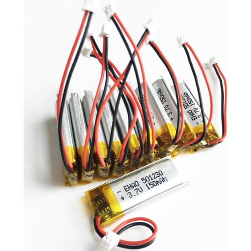 10 pcs 3.7V 150mAh Lithium Polymer LiPo Rechargeable Battery 501230 JST 1.25mm connector For Mp3 GPS PSP bluetooth headphone