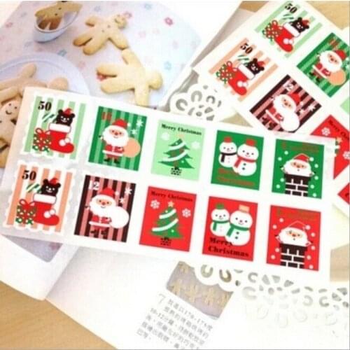 100pcs/lot Colored Christmas Stamp design Kraft Seal Sticker Kraft Paper Material stick DIY Multifunction gift sticker