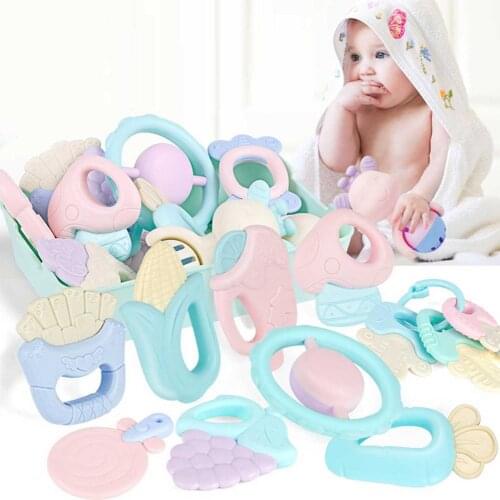 13pcs Baby Teether Rattle Toy Old Baby Can Boil And Bite Storage Box Hand Rattle Set Baby Molar Rattle Grab And Rotating Rattle