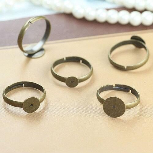 20pcs 6/8/10mm glue pad ANTIQUE BRONZE Adjustable RING BASE BLANK ,Diy Handwork Ring FINDINGS SETTINGS