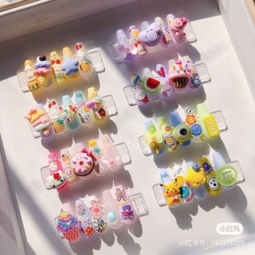 2021 Cute Cartoon Animals Nail Art Stickers Japanese 3D 5D Thin Nail Sticker Embossed Rabbit Bear Flower DIY Nail Art Design