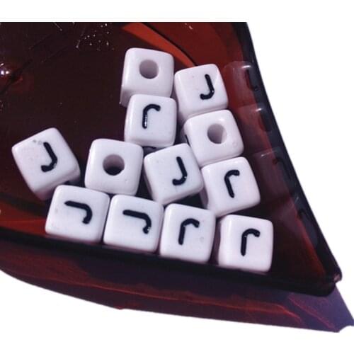New Arrival Black Single Letter J Printing Acrylic Square Alphabet Beads 10*10MM Plastic DIY Jewelry Name Bracelet Making Beads