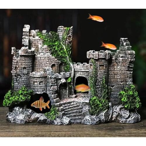 Fish Tank accessories antique artificial castle Moss aquarium accessoires ancient rock Resin hiding Cave aquarium Decoration
