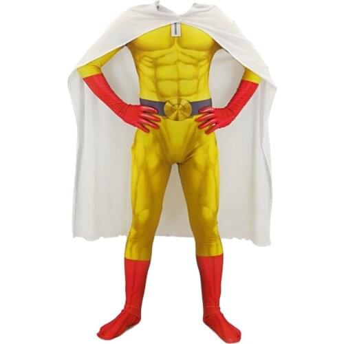 Anime ONE PUNCH MAN ONE PUNCH-MAN Saitama Cosplay Costume Zentai Jumpsuit Cloak Robe Full Set Suit With Cloak