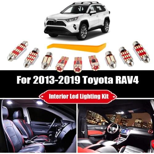 10pcs For 2013-2017 2018 2019 Toyota RAV4 White LED Interior Light Map Dome Bulbs Kit Trunk Cargo License Lamp Accessories
