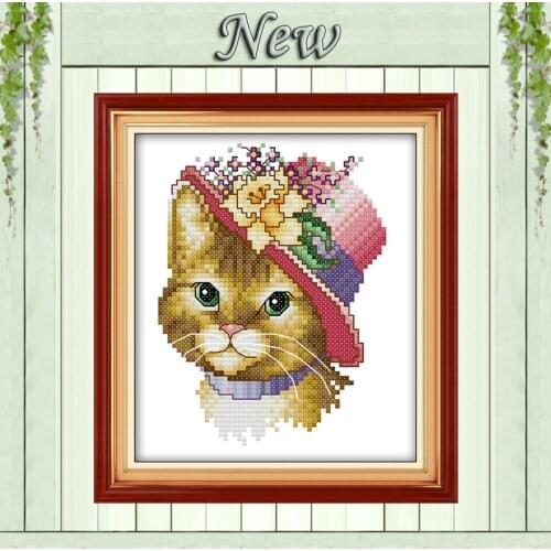 A noble cat flowers painting home decor Counted Printed on canvas Embroidery Sets Needlework Kits DMC 14CT 11CT DIY Cross Stitch