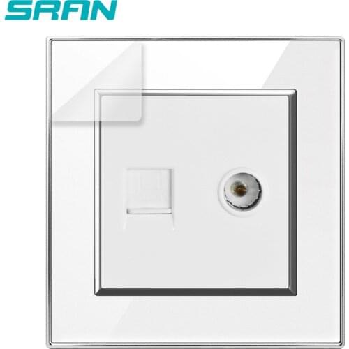 SRAN EU Wall Internet TV socket CAT5 RJ45 Retardant crystal acrylic panel 86*86mm Electricity outlet