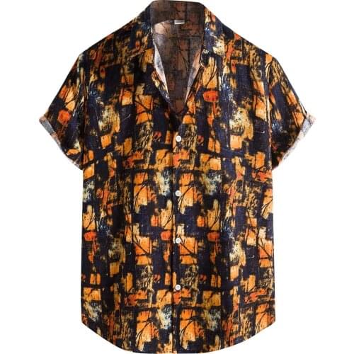 2021 Summer Hawaiian Shirt For Men Vintage Ethnic Casual Short Sleeve Shirt Blouse Vestidos Dress Shirts Blusas рубашка мужская