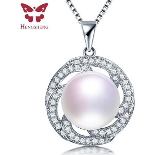 HENGSHENG Hot Sale 100% Genuine Natural Freshwater Pearl Necklace For Women 925 Sterling Silver Rose Zircon Pendant Jewelry