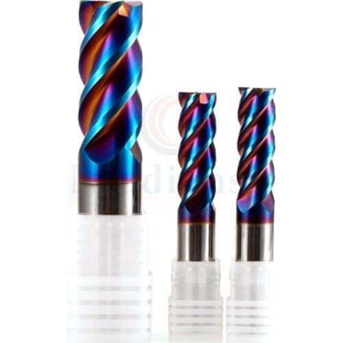 HRC65 4-blade flat-bottom imported blue coated milling cutter CNC Lathe Tungsten Steel Alloy Milling Cutter finishing Flat Mills