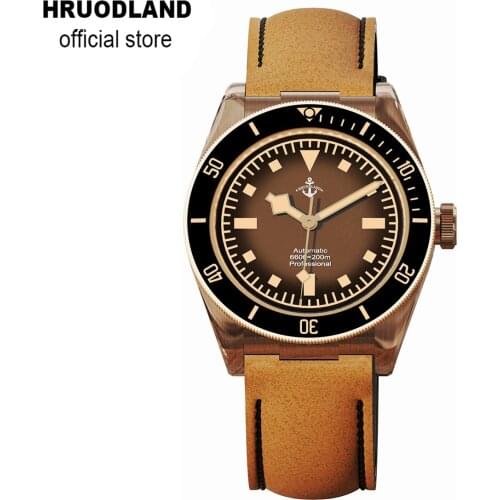 Hruodland 39mm Bronze Automatic Vintage Men Dress Watches Sapphire Crystal PT5000 Mov't Mechanical Diver Wristwatch for Men Male