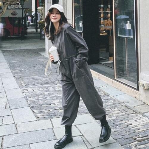 Oversize Jumpsuit Women Safari Style Streetwear Hip Hop Loose Casual Harem Overalls Female Long Sleeve One Piece Cargo Pants Q95