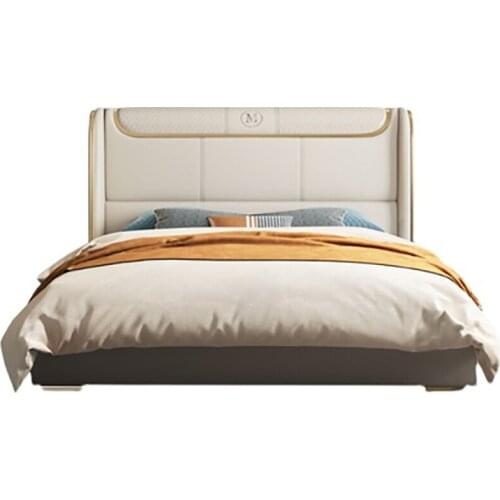 Leather bed, light luxury, modern minimalist double leather art bed, 1.8 meters, soft package American country small apartment