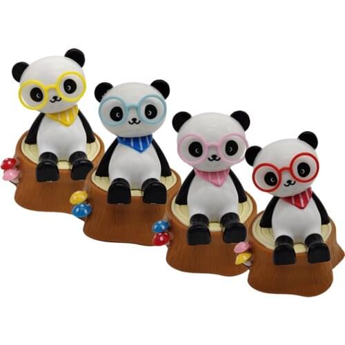 Solar Powered Shaking Head Doll, Panda Sitting on a Tree Stump Gag Toy Home Table Decor Ornament