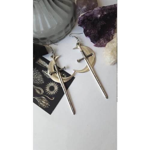 Swords moon earrings Witchy warrior pagan viking alternative gothic medieval silver color Classic warrior gift women 2020 new