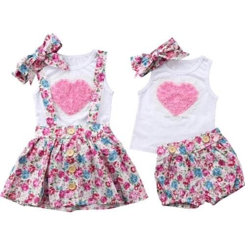 Matching Sister Clothing Summer Baby Girls Flower T-shirts Tops Shorts or Skirts Outfits Casual Kids Clothes 3Pcs Set 0-5Y