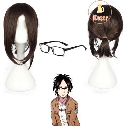 Attack on Titan Hange Zoe Cosplay Wig Dark Brown Synthetic Hair with Wig Cap Hanji Zoe Anime Cosplay Glasses Role Play Props