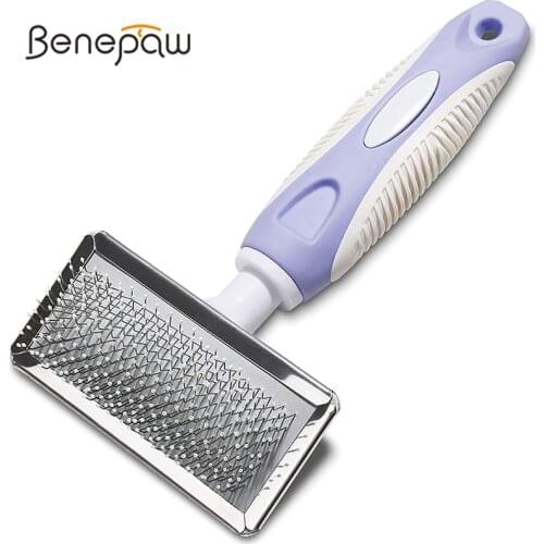 Benepaw Professional Dog Brush Massages Particle Ergonomic Anti-slip Pet Grooming Slicker Comb Removes Tangles Dander Loose Hair