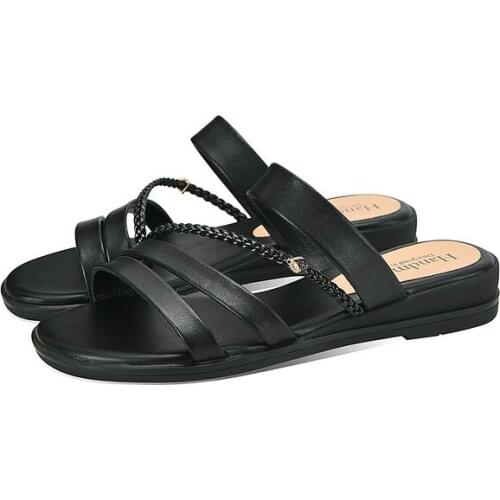 Plus Size 34-41 New Genuine Leather Women Sandals Buckle Strap Summer Flat Sandals Ladies Leopard Casual Shoes Woman