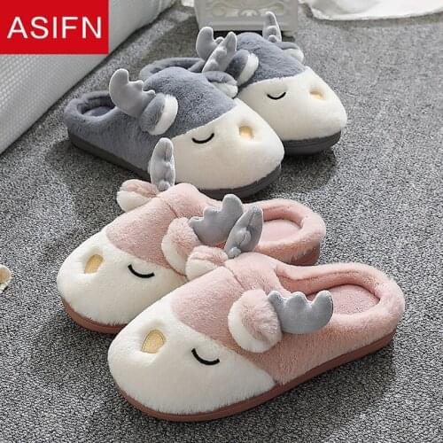 ASIFN Winter Home Slippers for Women Cartoon Cute Shoes Non-Slip Soft Warm House Indoor Bedroom Lovers Couples Zapatos De Mujer