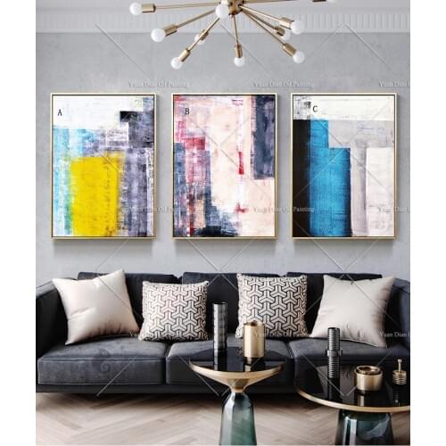 Three Style Colorful Abstract 100% Hand Painted Abstract Hecorative Hand-painted Furnishing Restaurant Oil Painting On Canvas