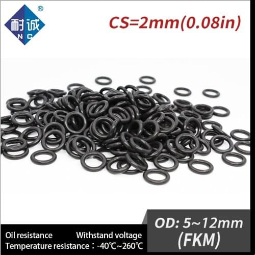 5PC/lot Rubber Ring Black FKM O ring Seals Thickness 2mm OD5/6/7/8/9/10/11/12mm Rubber O-Rings Fuel Washer