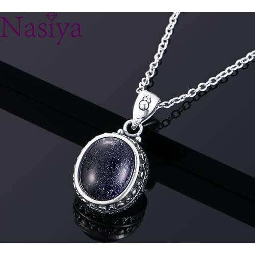 S925 Sterling Silver Blue Sandstone Vintage Necklace Oval Rainbow Pendant Necklace Ladies Handmade Fine Jewelry Gifts Wholesale