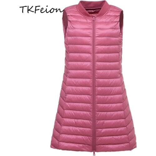 Womens Long Jackets Ultra Light Spring Summer Windbreaker Duck Down Slim Sleeveless Baseball Collar Female Jacket Coats